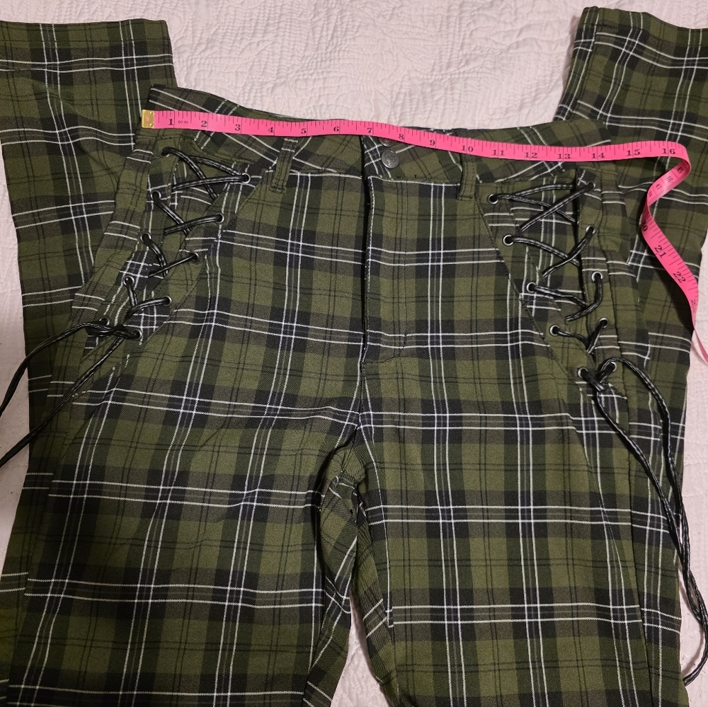 Killstar Olive Green Plaid Lace-Up Skinny Pants Size M - Picture 4 of 8